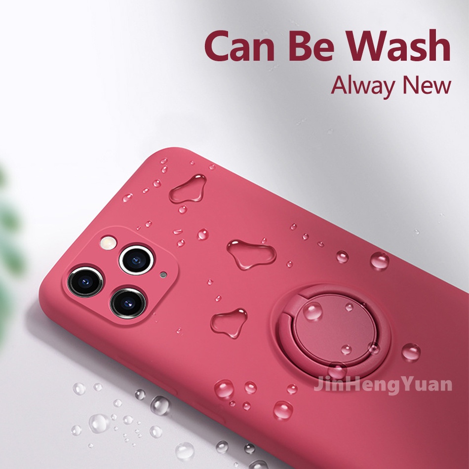 Ốp Điện Thoại Silicone Mềm Có Vòng Đỡ Từ Tính + Dây Đeo Cho IPhone 13 12 11 Pro Max XR X XS Max 7 8 Plus
