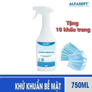 [Tặng 10 Khẩu Trang Kháng Khuẩn] Xịt Diệt Khuẩn Bề Mặt 750ml An Toàn Không Cần Rửa Lại Nước
