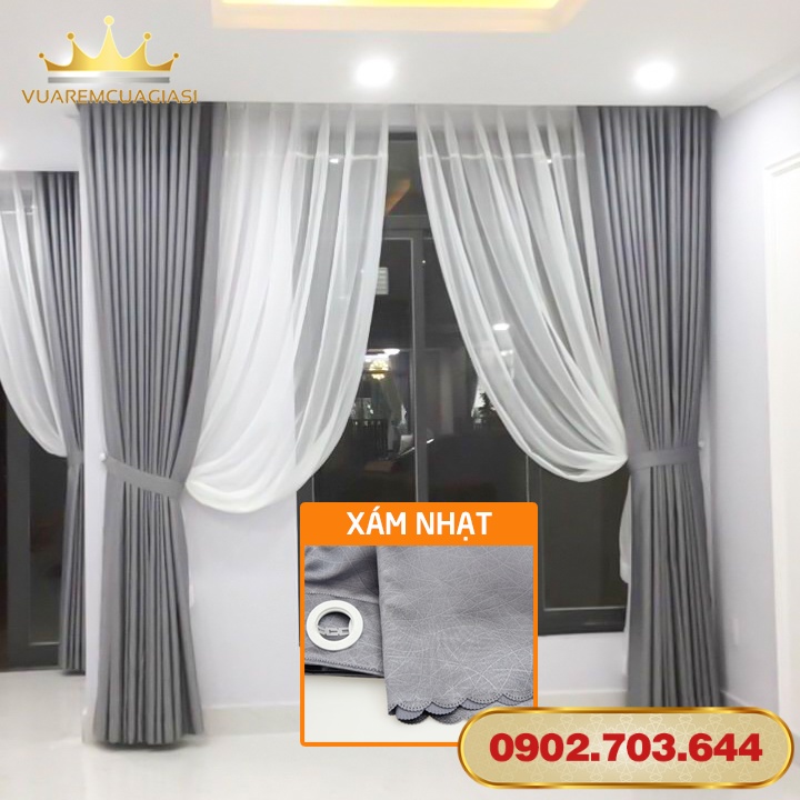Rèm Cửa Sổ Cửa Đi Chống Nắng Cao Cấp Cản Sáng 96% May Đục Lỗ Giá Rẻ