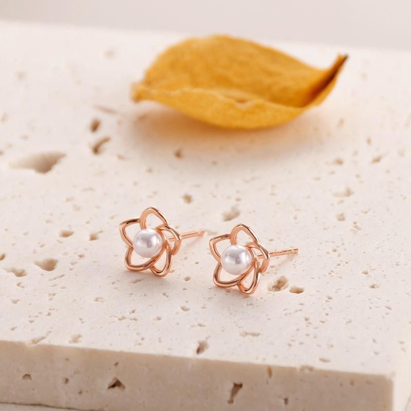 Khuyên tai bạc 925 SUMMERY hoa đính ngọc bông tai S925 mạ vàng hồng