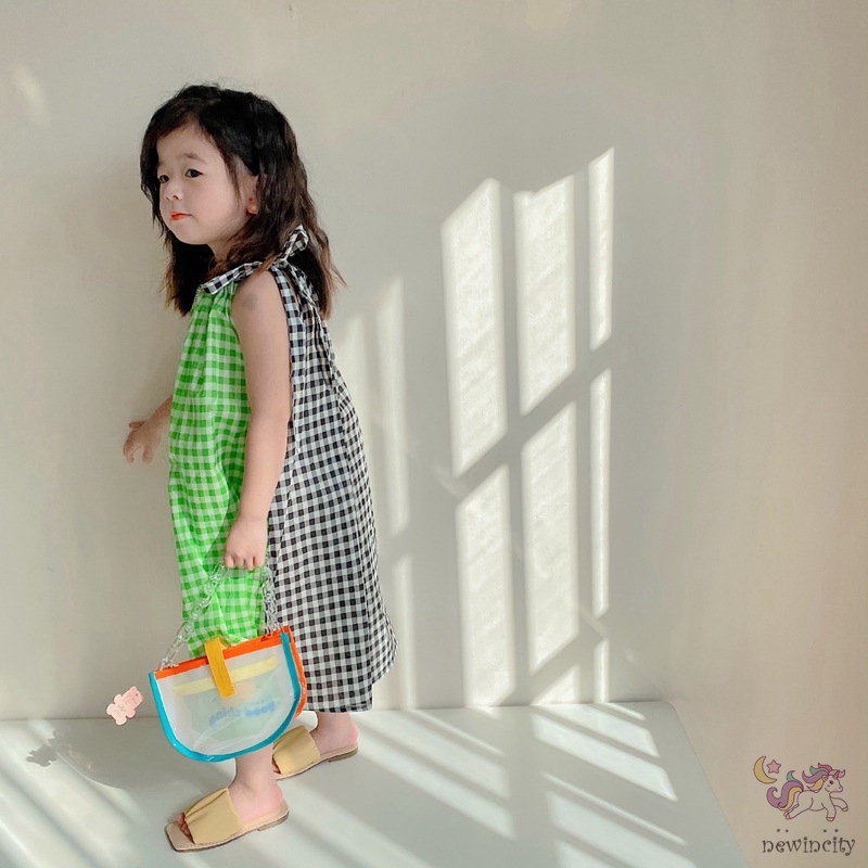 Đầm Hai Dây Họa Tiết Kẻ Sọc Thời Trang Mùa Hè Hàn Quốc Cho Bé Gái