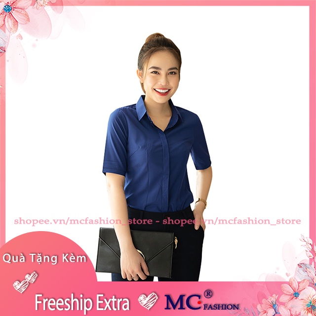 Áo Sơ Mi Nữ Đẹp Mc Fashion, Dáng Tay Lỡ, Kiểu Công Sở, Màu Xanh Đen, Tím A473, Hồng, Đỏ