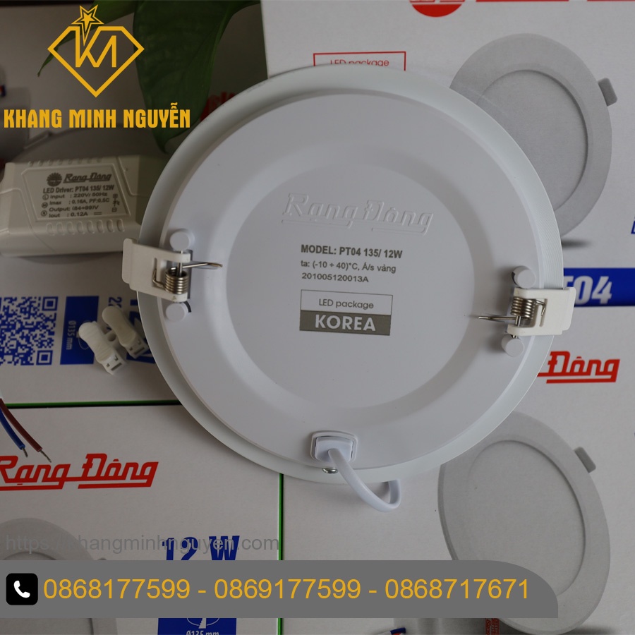 Đèn LED Panel âm trần (Downlight) RẠNG ĐÔNG PT04 135/9W có 2 màu trắng 6500K và vàng 3000K, đường kính khoét 135mm