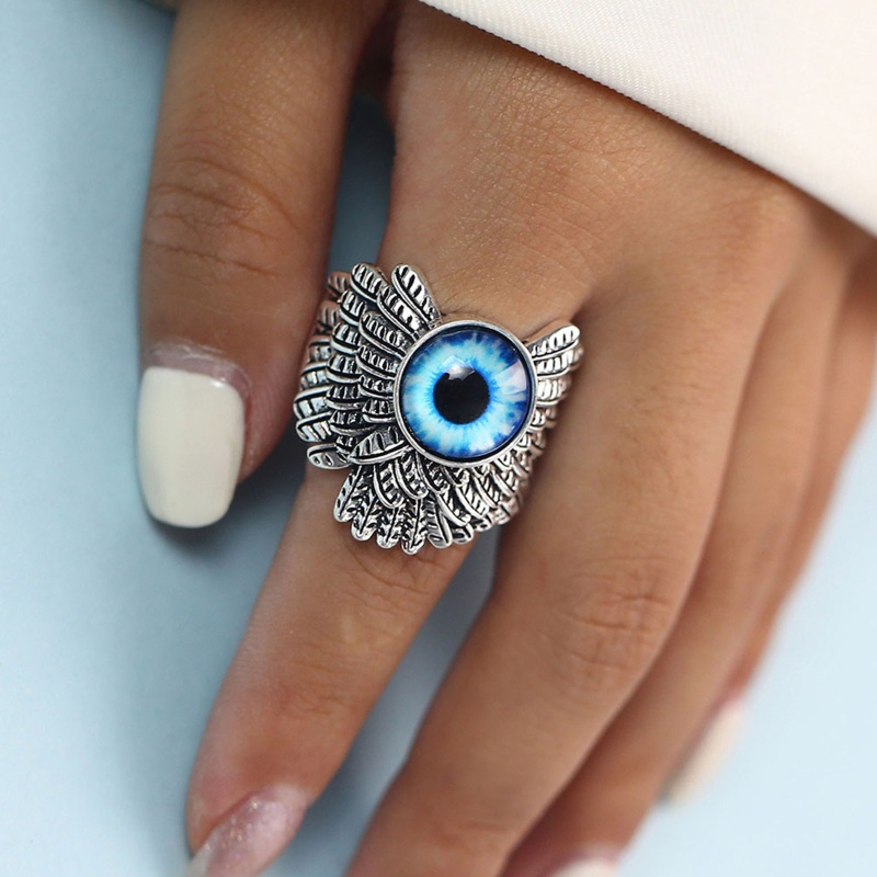 Nhẫn Bạc May Mắn Hình Mắt Quỷ Thời Trang Có Thể Điều Chỉnh Cho Nam Nữ