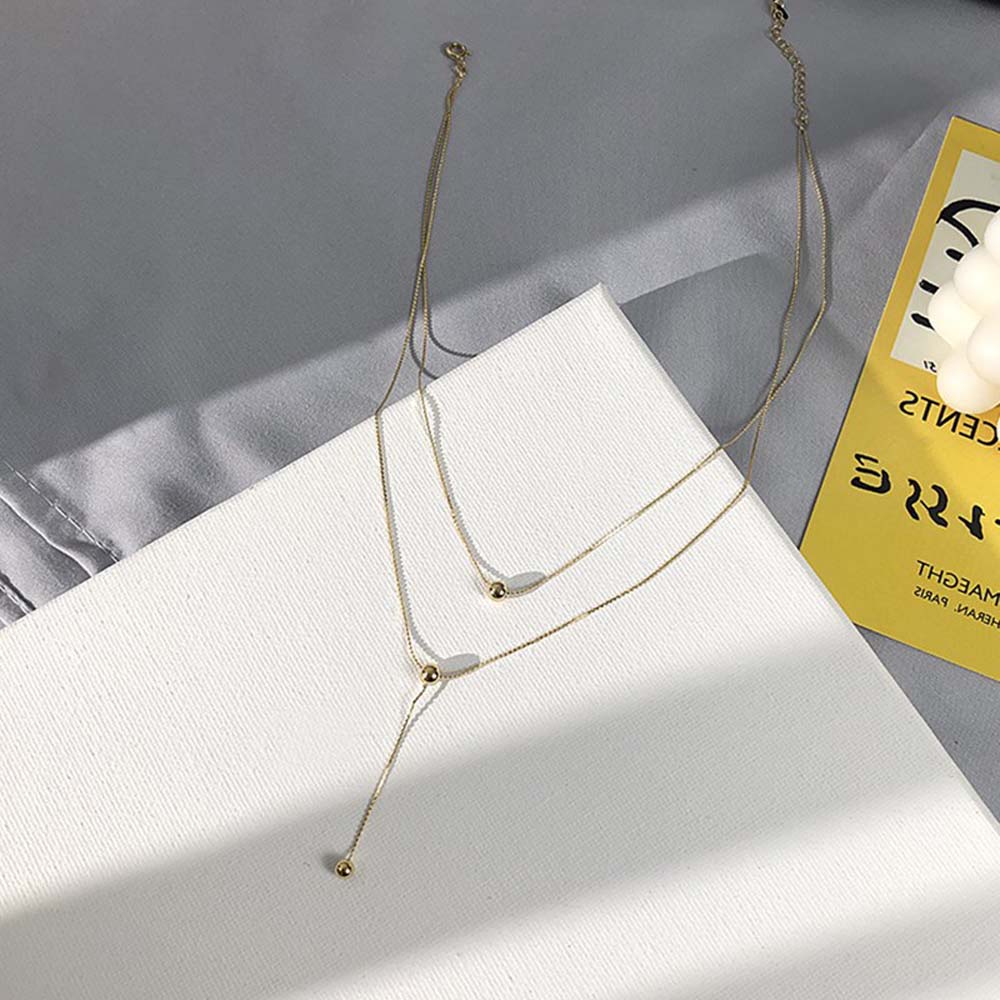 Dây chuyền hai lớp đơn giản đính hạt tròn