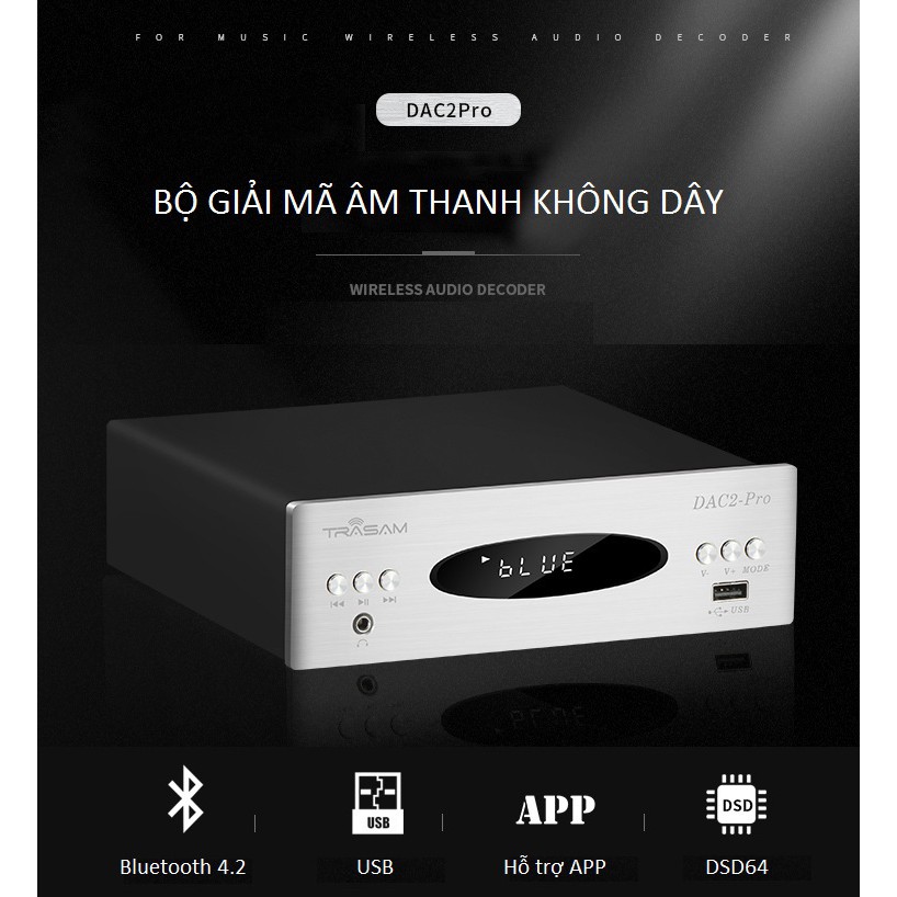 [Mã 44ELSALE2 giảm 7% đơn 300K] Bộ DAC Giải Mã Âm Thanh Bluetooth 32BIT/192KHZ TRASAM DAC2 PRO