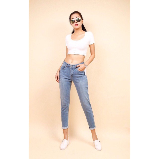 Quần jean nữ baggy trơn lưng cao, hàng xuất khẩu | BigBuy360 - bigbuy360.vn