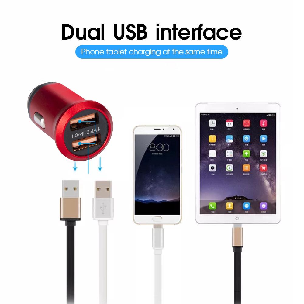 Sạc xe hơi mini cho iPhone Android 2.4A 2 cổng USB