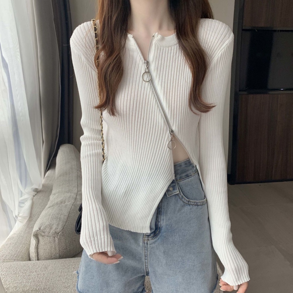 Áo cardigan Dệt Kim Tay Dài Dáng Ôm Có Khóa Kéo Thời Trang Cho Nữ NZ-MY-01