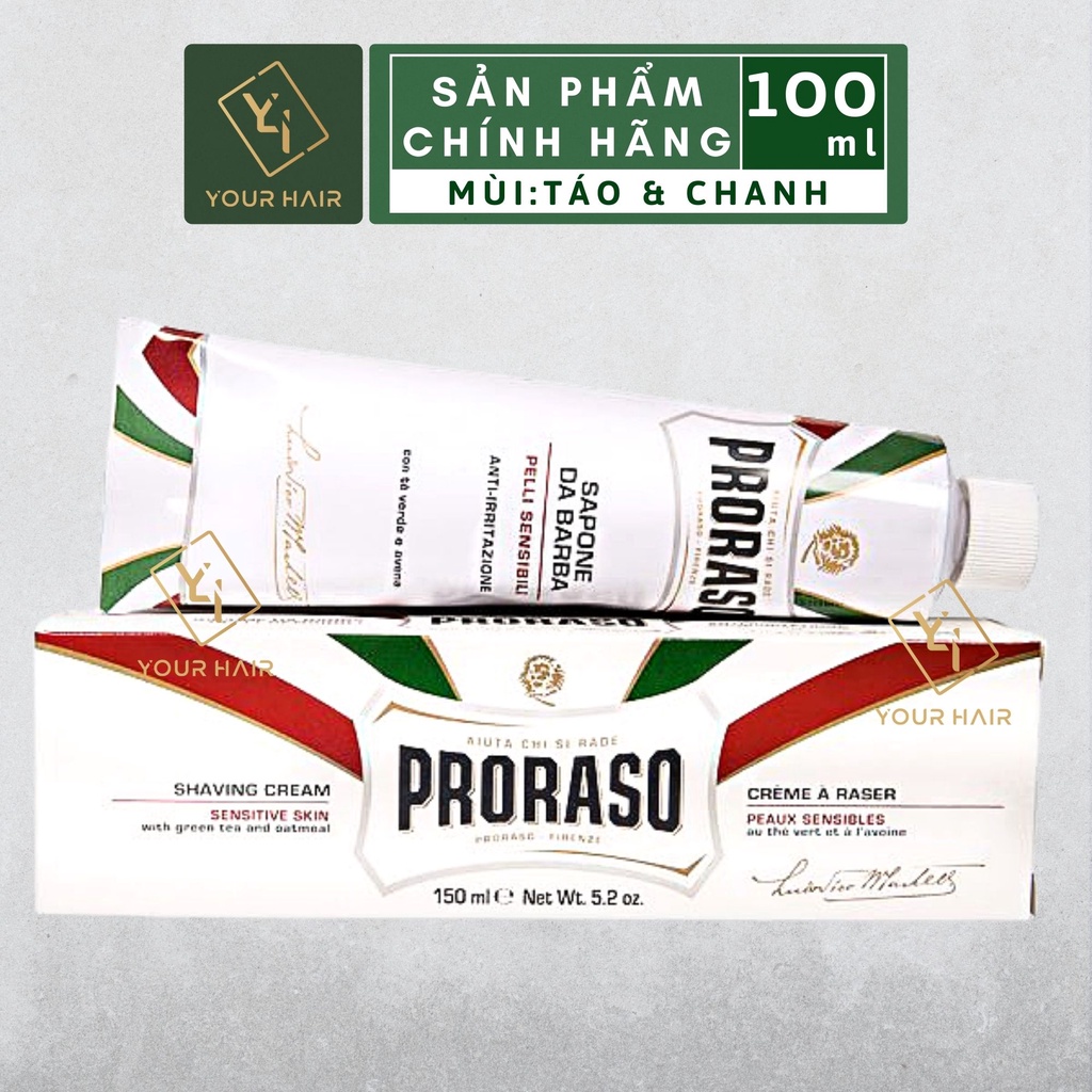 Kem cạo râu cho da nhạy cảm Proraso Shave Cream Tube 150ml | Mùi Táo, Chanh - Apple, Lime