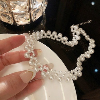 Vòng cổ choker chuỗi hạt trai nhựa phong cách retro hàn quốc cho nữ