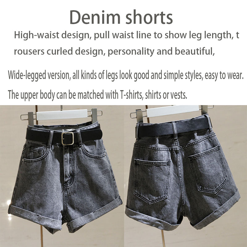 Quần short jean lưng cao ống rộng thời trang phong cách Hàn Quốc