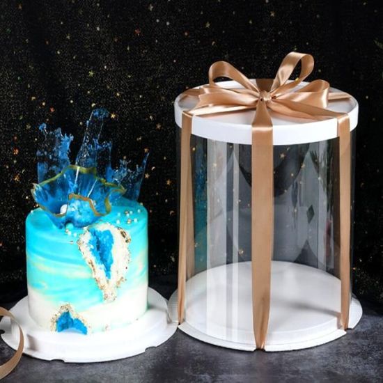 Hộp Đựng Bánh Sinh Nhật Bằng Nhựa Mica Trong Suốt SIZE LỚN 26x26x38cm Kèm Đế Và Nắp Tròn - hàng cao cấp