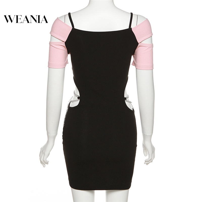 Đầm Tay Ngắn Phối Dây Xích Phong Cách Thời Trang Hàn Quốc Dành Cho Nữ