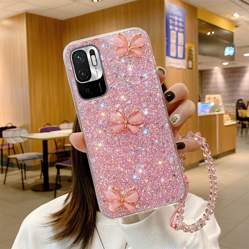 Ốp Điện Thoại Silicone Đính Kim Tuyến Sang Trọng Kèm Dây Đeo Cho Redmi 10 9 9A 9T 9C Redmi Note 10 9S 9 8 Pro