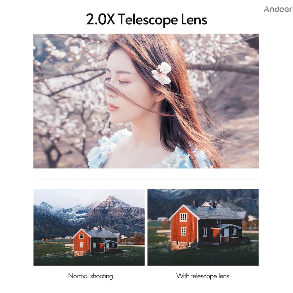 ✧   Clip-on Phone Camera Lens Phone Lens Kit 4 in 1 Including 180°Fisheye Lens 120°Wide Angle Lens 20X Macro Lens 2.0X Telephoto Lens with Lens Clip Wiping Cloth Storage Bag EVA Bag