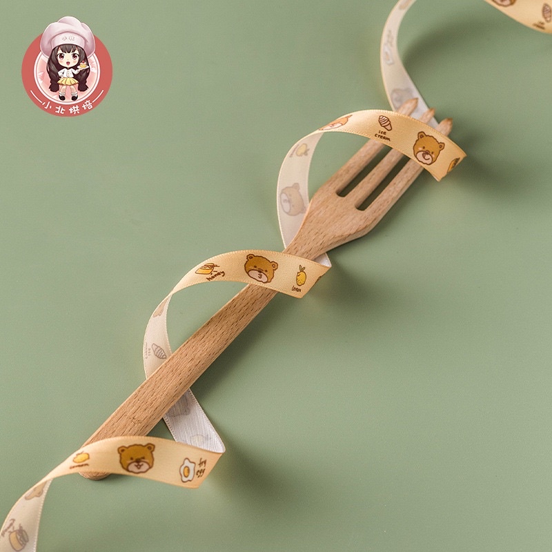 cuộn ruy băng họa tiết gấu nâu size 25m x 2cm