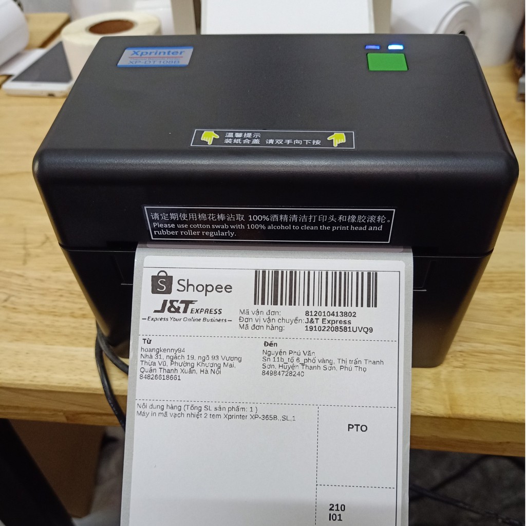 Máy in mã vạch, tem nhãn, in đơn shopee, TMĐT chính hãng Xprinter XP-DT108B LABEL