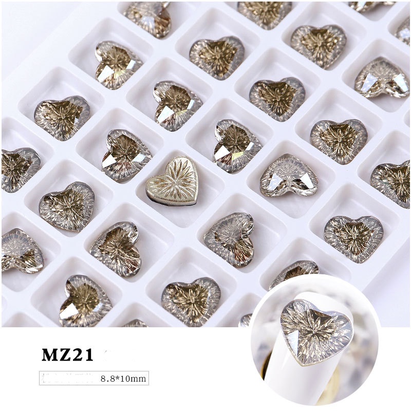 Charm đá khối AB đính móng tay size to 8.8 x 10mm , Charm nail hình trái tim cao cấp viên lớn trang trí móng