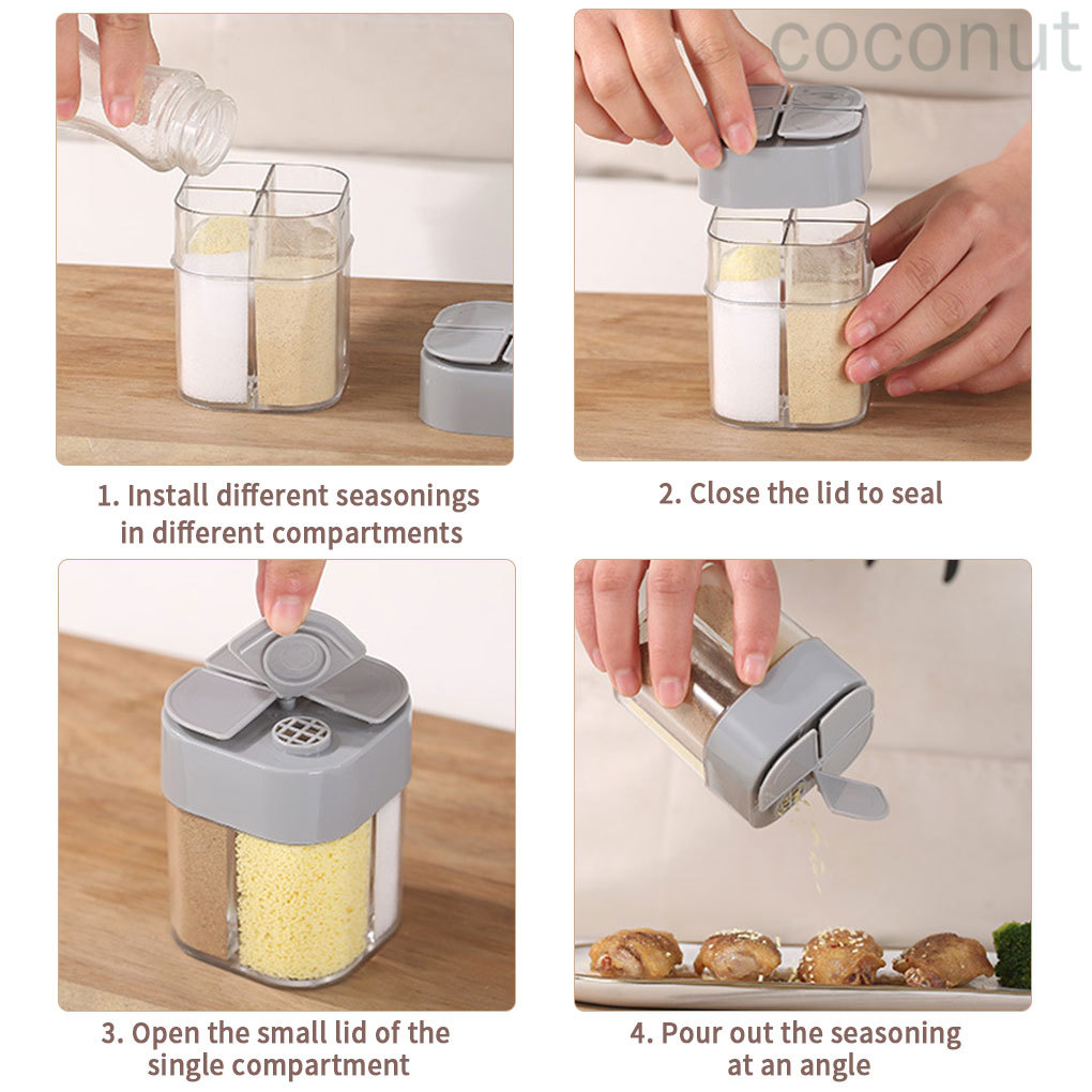 Lọ Rắc Gia Vị Bằng Nhựa Trong Suốt 4 Ngăn