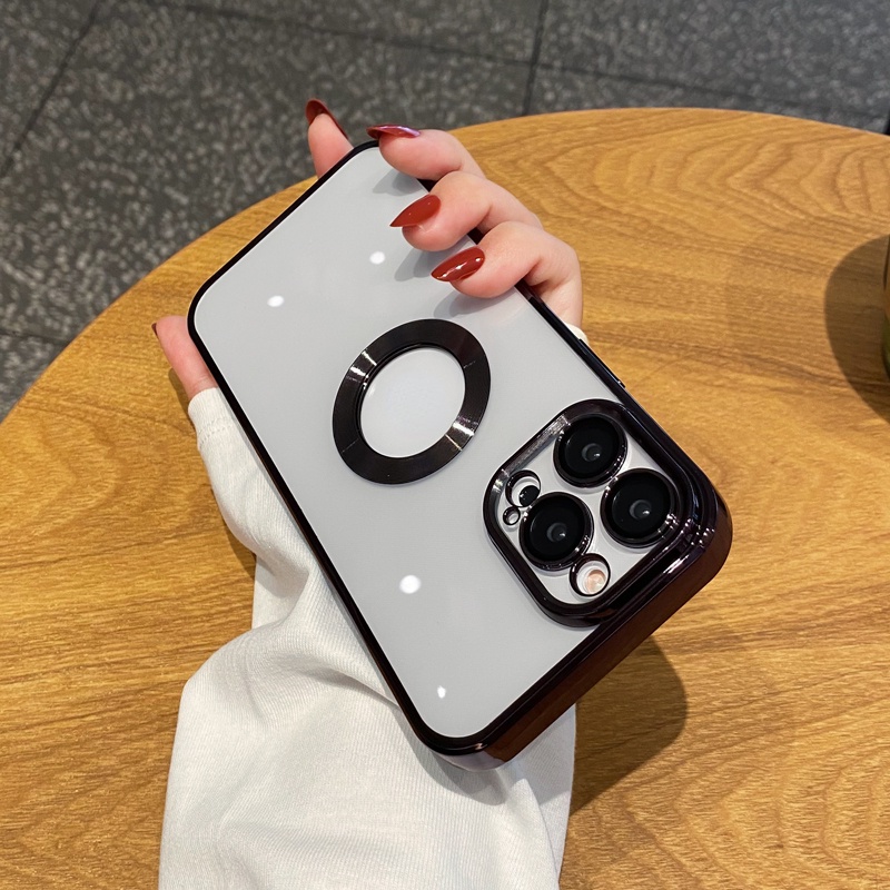 Ốp Điện Thoại Silicon Mềm Trong Suốt Có Vòng Kim Loại Sang Trọng Cho iphone 14 Pro MAX 12 13Promax 7 + 8 PLUS X XS MAX XR SE 2020