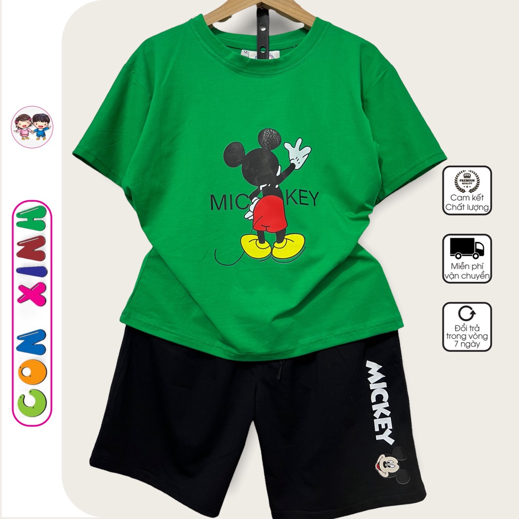 Bộ đồ bé trai Con Xinh cotton hình in Chú chuột Mickey đưa tay,thời trang dành cho trẻ em từ 4 đến 10 tuổi