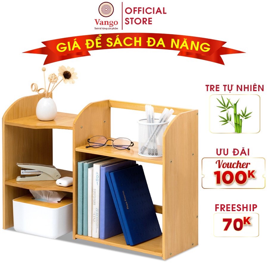 Giá kệ để sách, hồ sơ, đồ dùng để bàn bằng gỗ tre cao cấp Vango V32 Cho văn phòng, sang trọng, tiện lợi