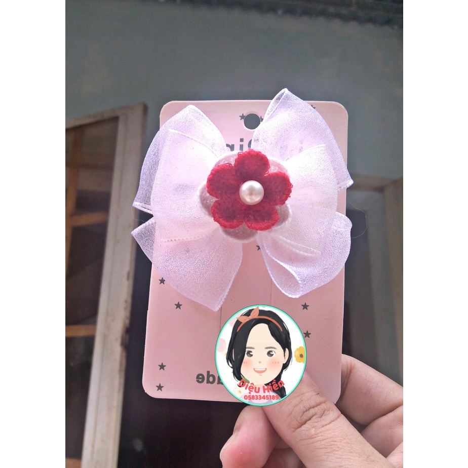 Kẹp tóc handmade - Kẹp mái hoa len phối voan