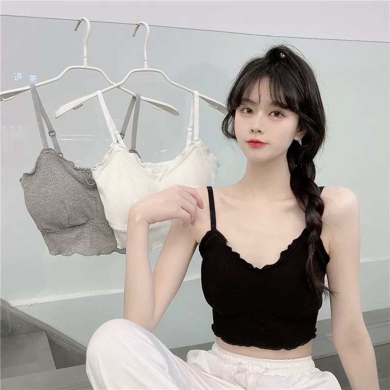 Áo Bra Nữ  Viền Bèo Nâng Ngực Cotton Tăm Chun Lưng Có Dây Điều Chỉnh Siêu Xinh Mã Số 262