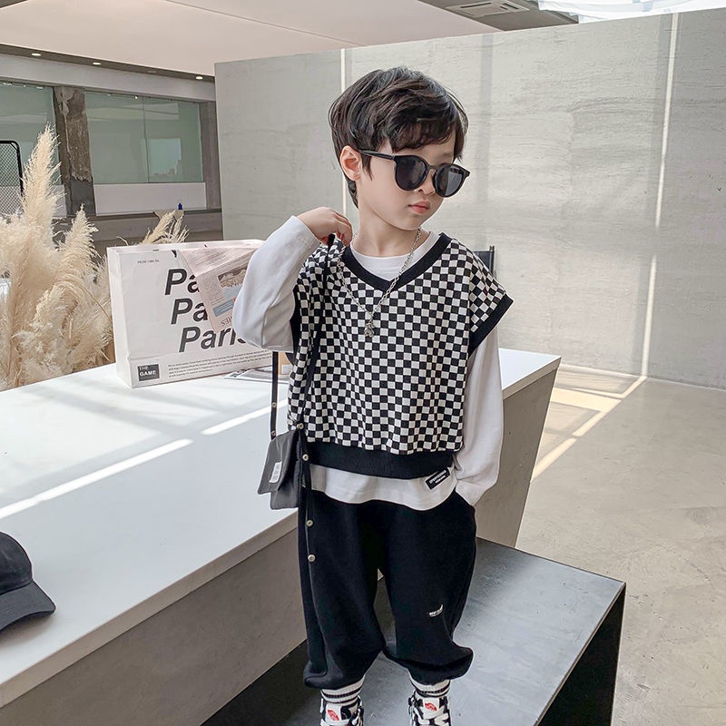 Bộ đồ thời trang mùa thu phong cách Hàn Quốc phương Tây mới 2021 cho bé trai