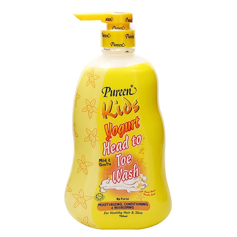 Sữa Tắm Gội Pureen Kids Yogurt Head To Toe Wash 750ML (Vani/ Vitamin B5-E)