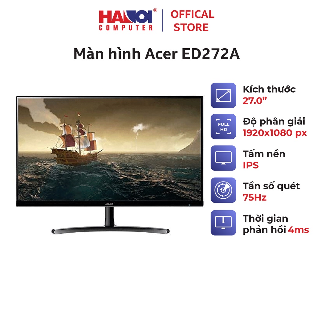 Màn hình Acer ED272A (27inch/FHD/IPS/75Hz/4ms/250nits/HDMI+VGA+Audio) xử lý mọi tác vụ mượt mà