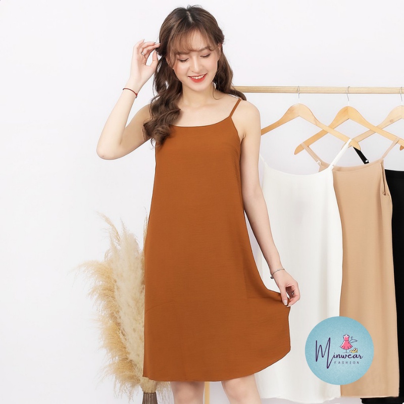 Váy ngủ 2 dây, đầm suông chất đũi hàng cao cấp - Minwear