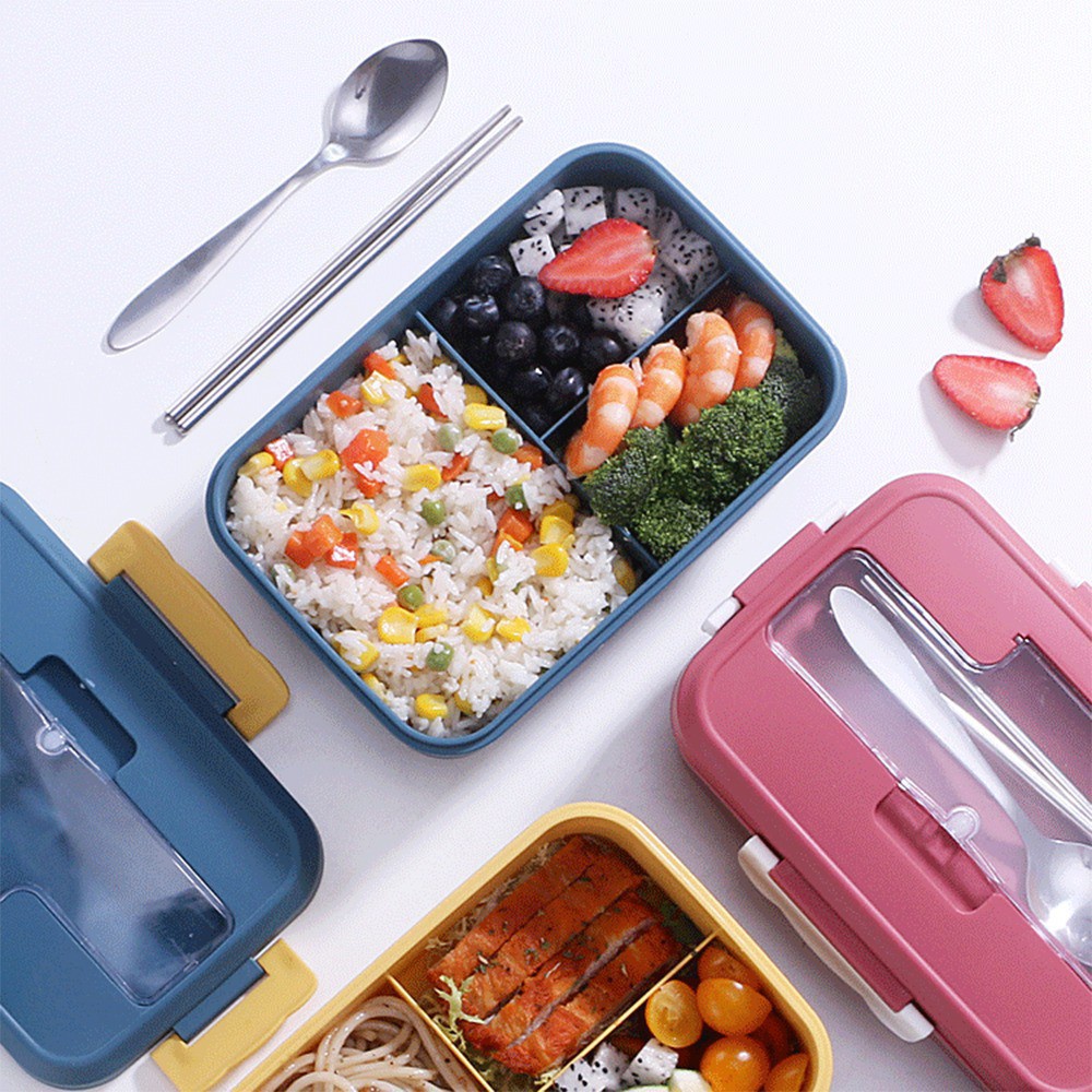 HỘP CƠM LÚA MẠCH 3 NGĂN KÈM ĐŨA THÌA INOX