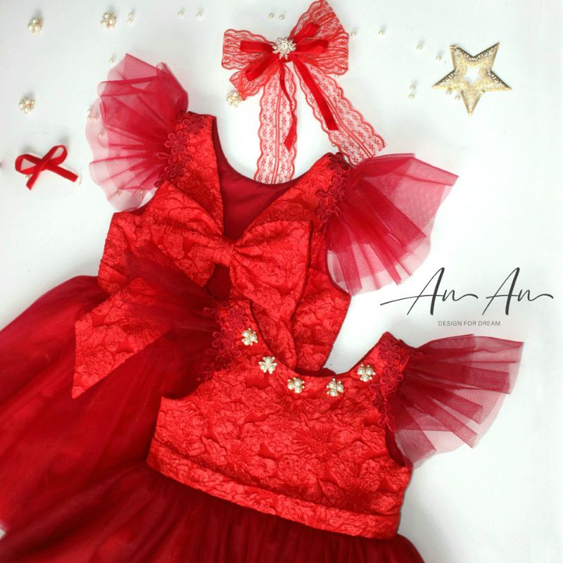 Đầm đỏ noel cho bé , đầm công chúa , dạ hội cánh tiên