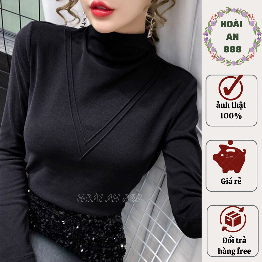 Áo nỉ giữ nhiệt cổ 3 phân tay dài mềm mịn co giãn ôm body sang chảnh