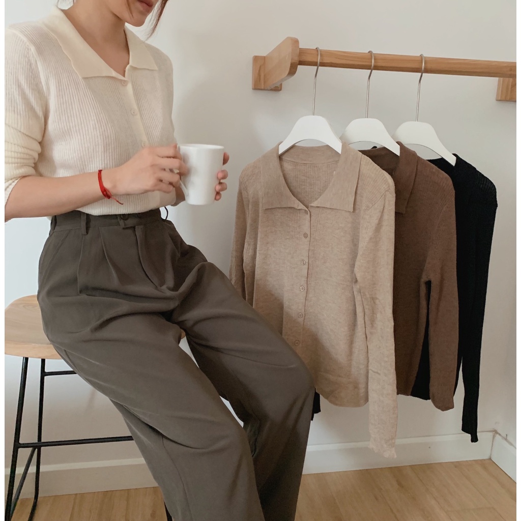 Áo polo mongtoghi dài tay A-012, áo polo len mịn, áo len nữ chất mịn | BigBuy360 - bigbuy360.vn