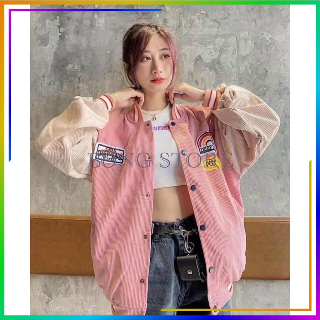 Áo Khoác Bomber Nữ, Áo Khoác Nhung Nữ In Hình Cầu Vồng Chất Nhung Tăm 4 Mầu Sắc Trẻ Trung