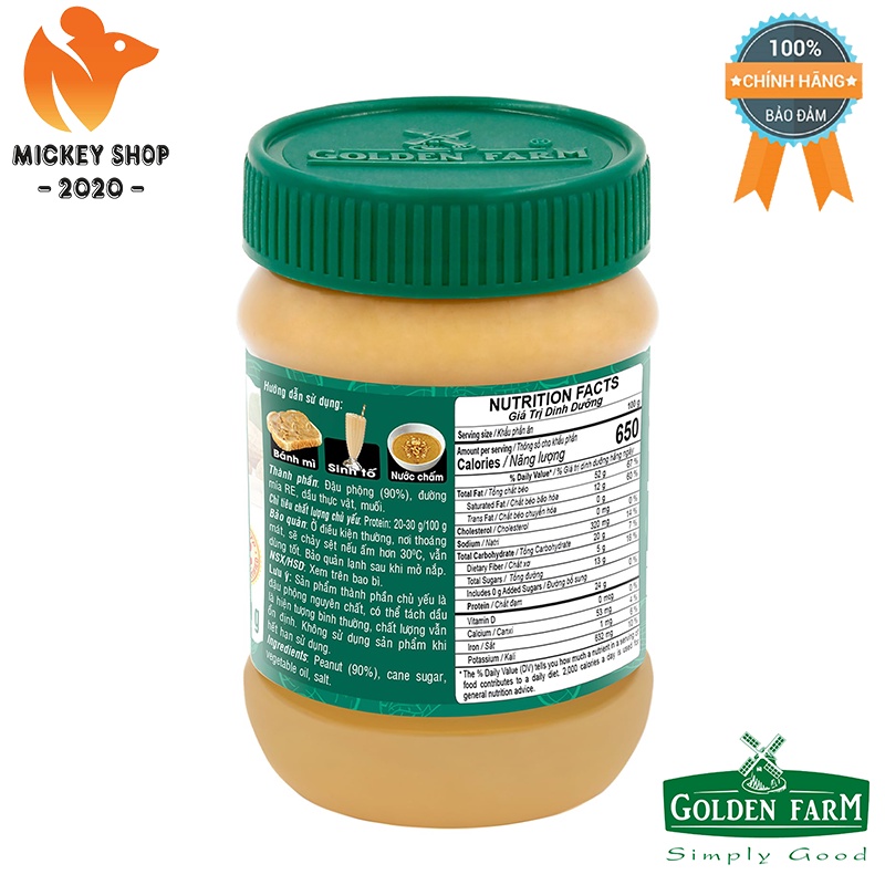 [ BÁN CHẠY ] Bơ Đậu Phộng Mịn Peanut Butter Creamy Golden Farm 170g, 340g, 510g - CHÍNH HÃNG