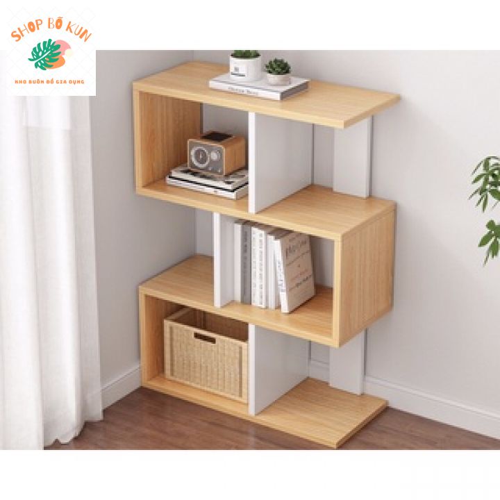 Kệ chữ S và tủ đầu giường vân gỗ lắp ráp .