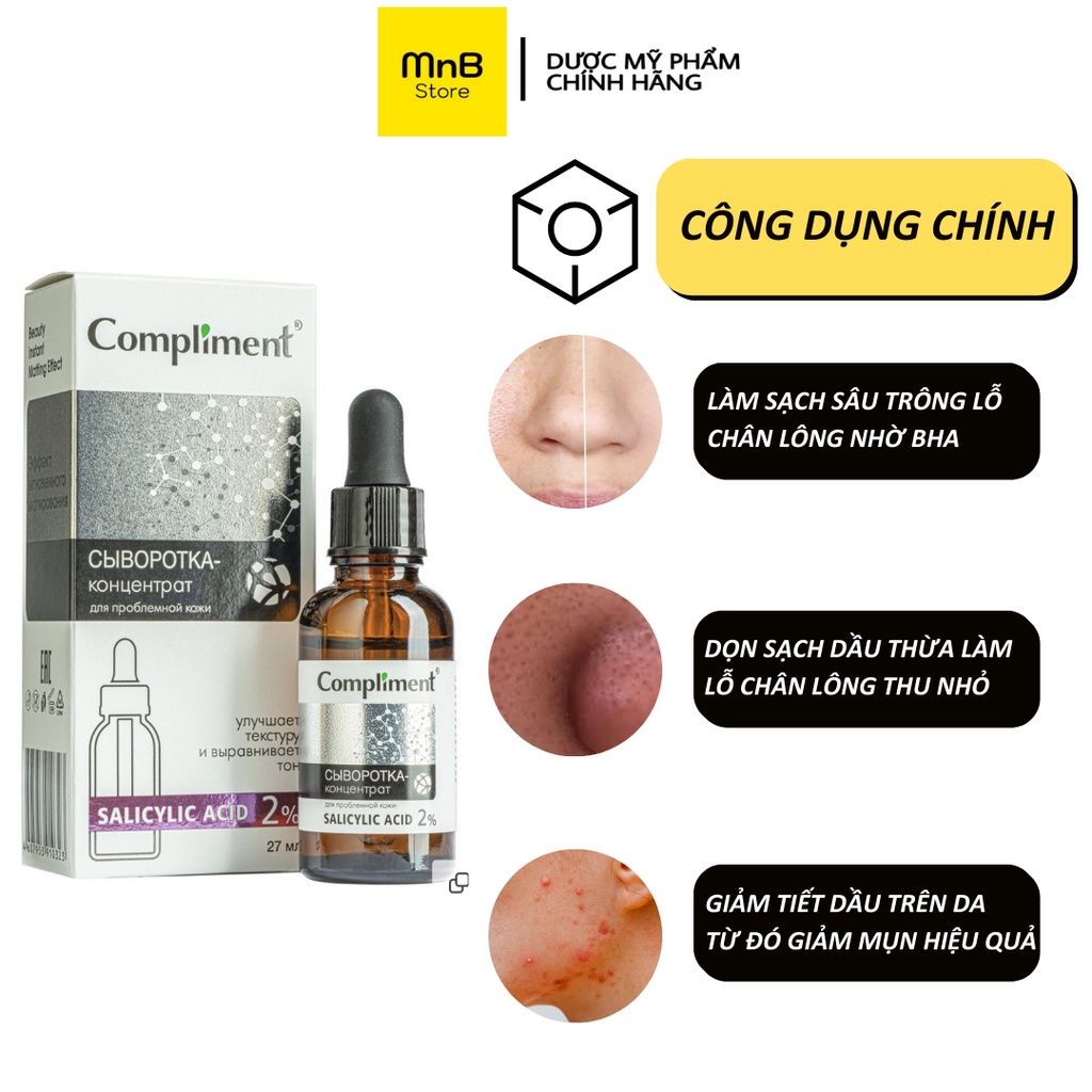 Serum Compliment 2% BHA làm sạch sâu giảm mụn se lỗ chân lông kiềm dầu 27ml