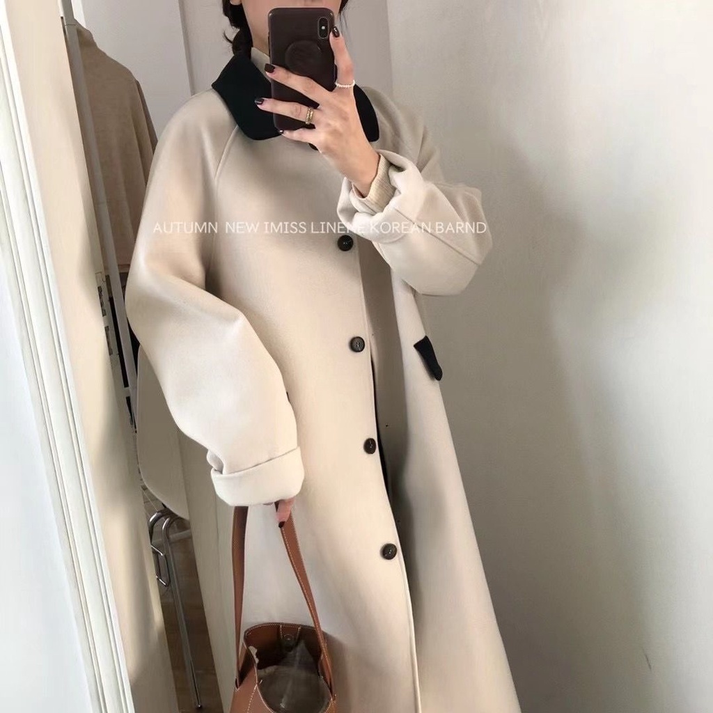 [Spot] Áo Khoác Len Ôm Dáng Vừa Vặn Đơn Giản Thời Trang Hàn Quốc Cổ Điển Tương Phản Cho Nữ