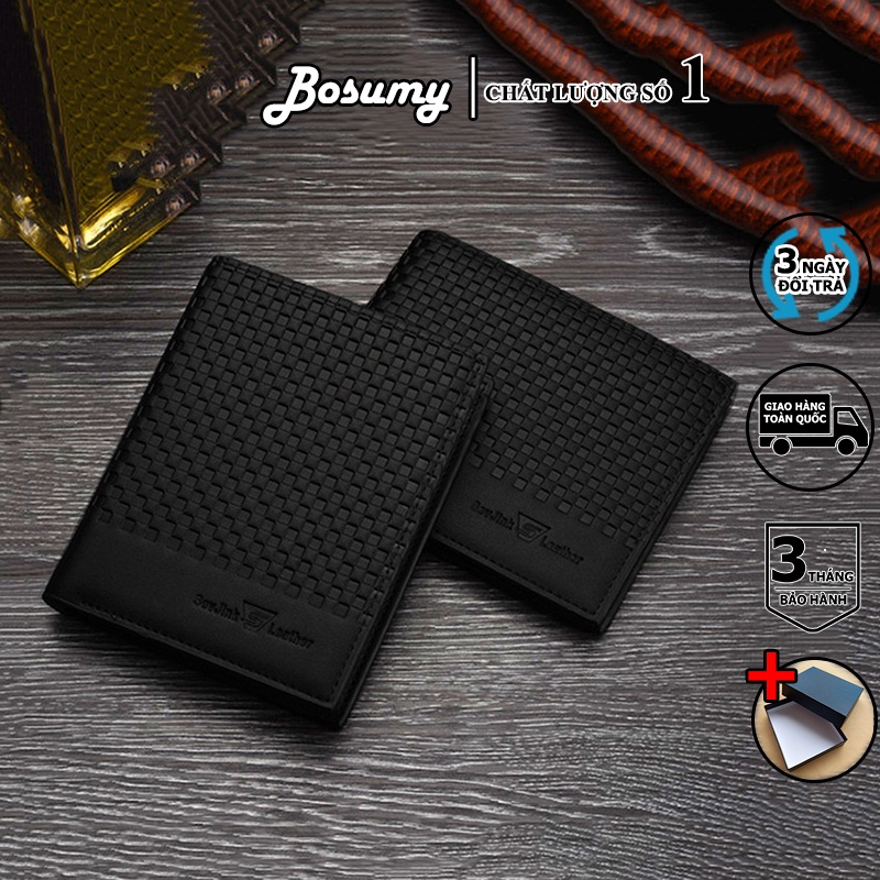 Ví da nam Bosumy D730 và D738 full hộp kiểu đứng và ngang da PU màu đen cao cấp lịch lãm