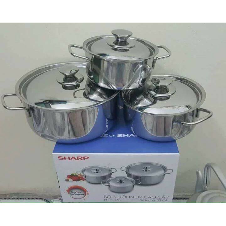 [DÀY DẶN] BỘ 3 NỒI 24cm 20cm 16cm NẮP INOX CAO CẤP DÙNG ĐƯỢC BẾP TỪ - BA NỒI BA NẮP INOX VIỆT NAM BẢO HÀNH 30 DAY