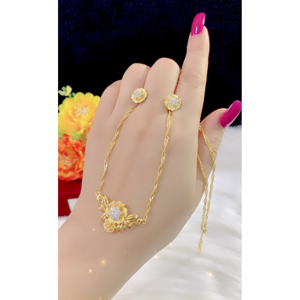 Combo dây chuyền bông tai cưới mạ 24k cao cấp P268