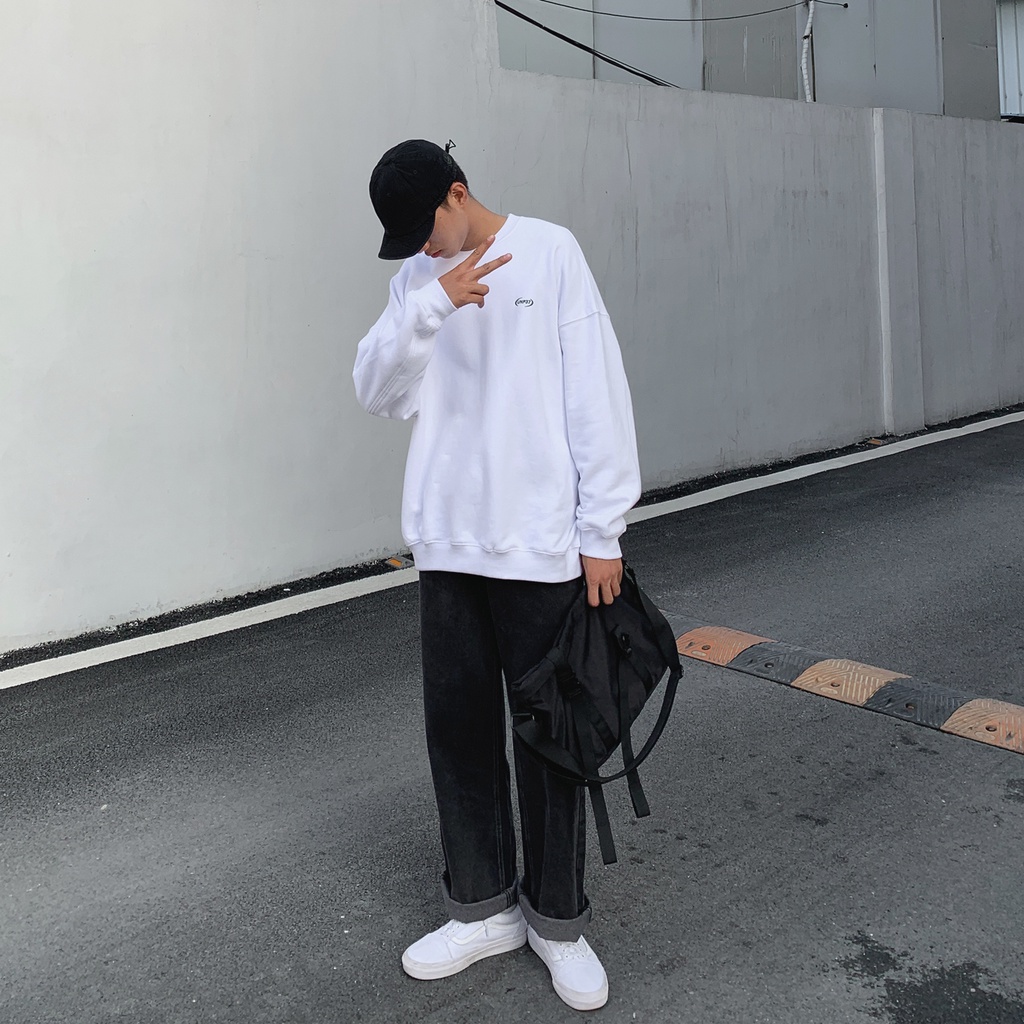 Quần denim ống rộng màu trơn thời trang mùa thu Nhật Bản cho nam size S-5XL