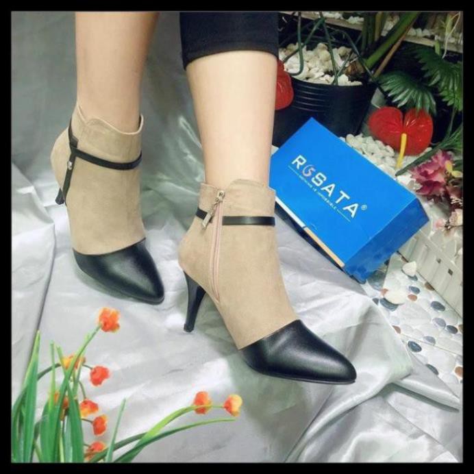 [Sale 3/3]Giày boot nữ cổ thấp 7cm da lộn hai màu đen xám hàng hiệu rosata ro180 [Sẵn Hàng] . ⋆