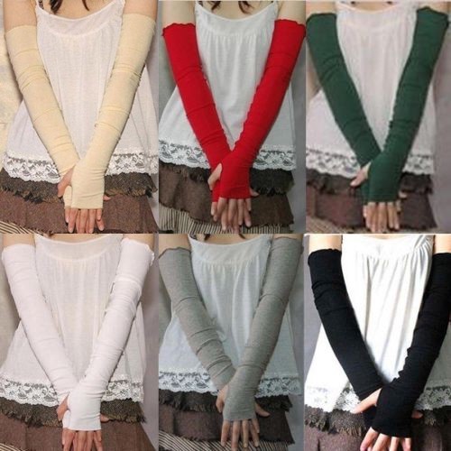 Găng tay dài cho nữ bằng vải cotton không ngón thời trang giúp giữ ấm bảo vệ khỏi tia UV