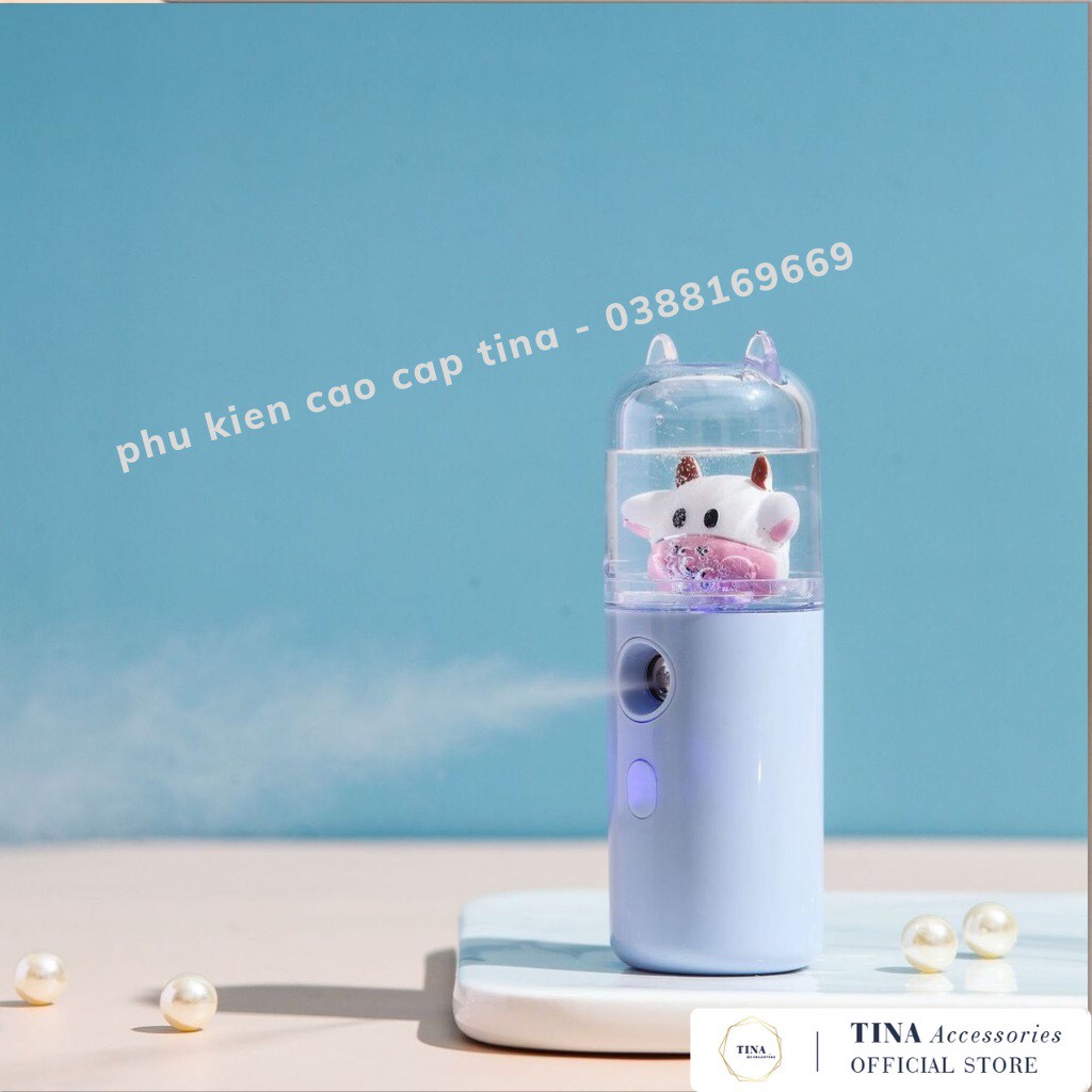 Máy Phun Sương Xông Mặt NaNo Mini TINA Cầm Tay Hình Bò Sữa Dễ Thương Giá Rẻ Hỗ Trợ Dưỡng Da Xịt Khoáng Cấp Ẩm Sạc USB