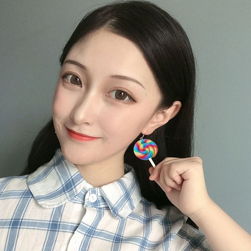 Khuyên tai hình que kem bằng đất sét polymer nhiều màu sắc vui nhộn thời trang cho nữ